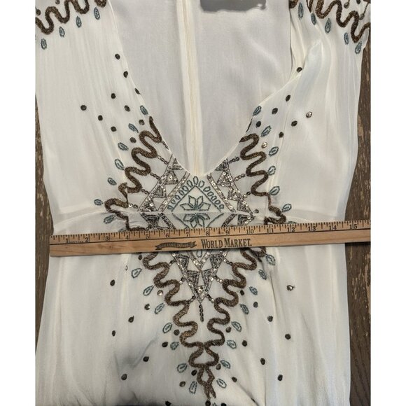 Jen's Pirate booty High Low Ivory Gold V Neck Beads Embroidered Zip Medium Boho - Picture 5 of 16